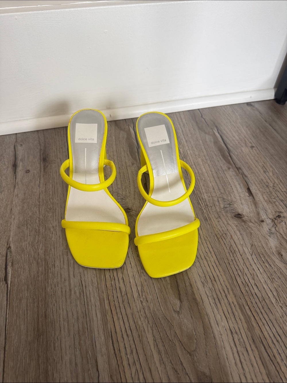 Dolce Vita Neon Yellow Double-Strap Square Toe Heels